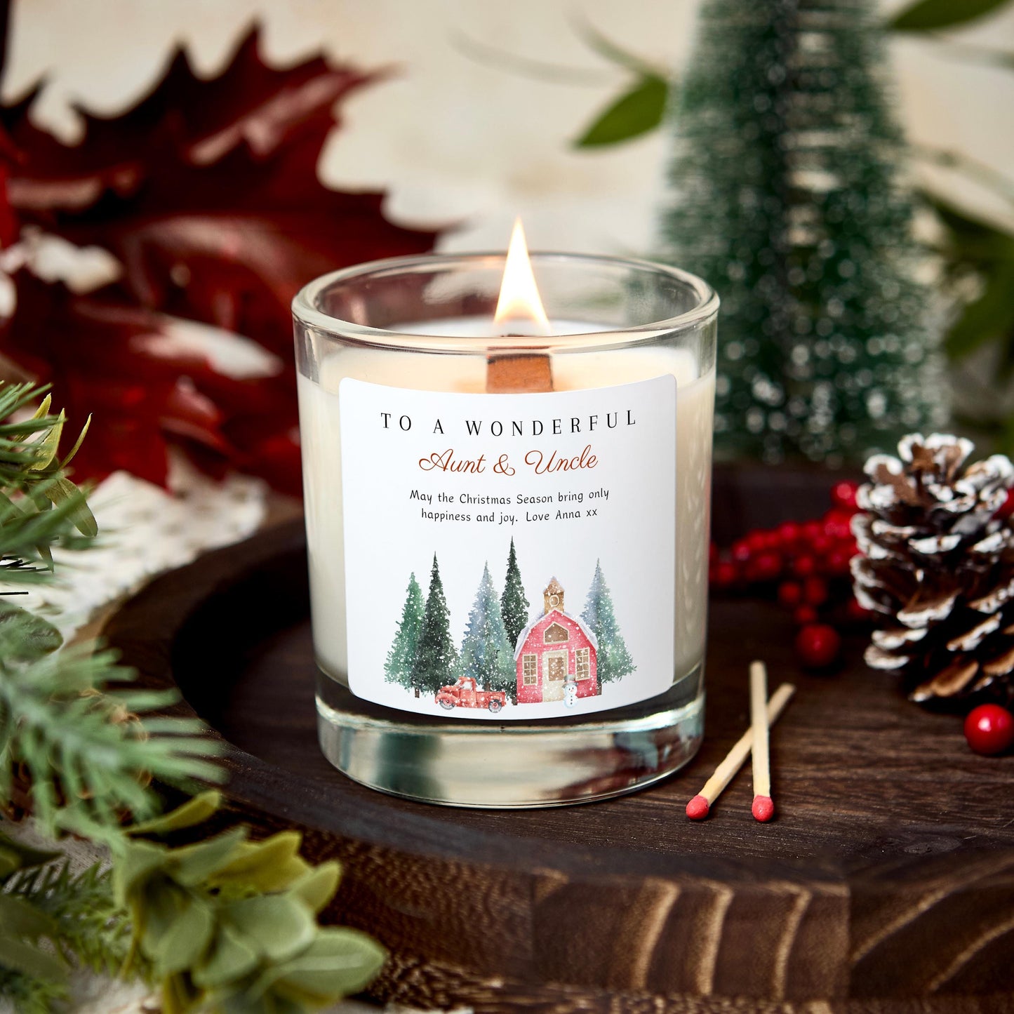 Christmas Candle Gift for Aunt and Uncle, Merry Christmas Personalised Candle Present for Wonderful Auntie & Uncle, Christmas Eve Present