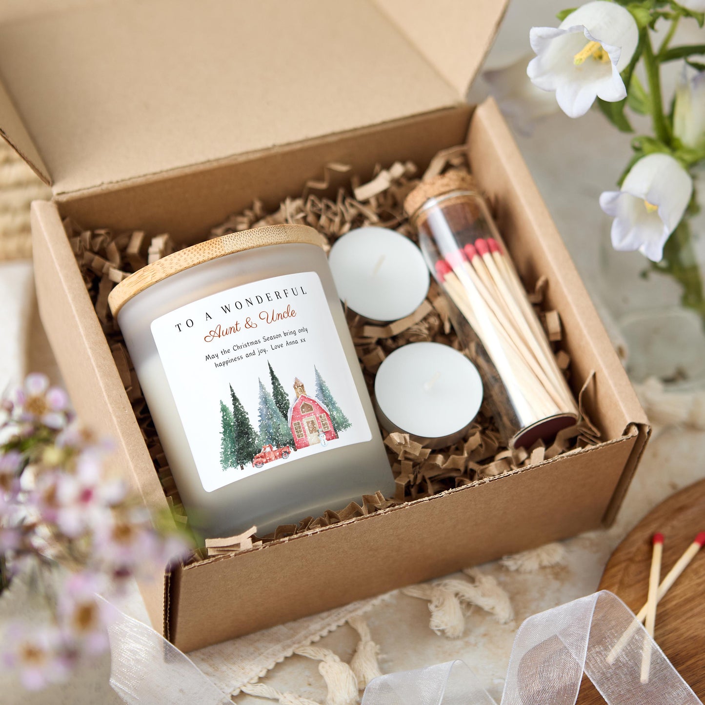 Christmas Candle Gift for Aunt and Uncle, Merry Christmas Personalised Candle Present for Wonderful Auntie & Uncle, Christmas Eve Present