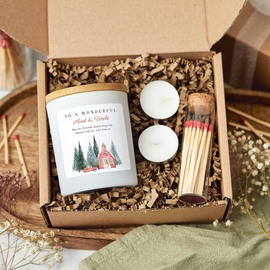 Christmas Candle Personalised Christmas Present for Aunt and Uncle, Auntie and Uncle Merry Xmas Gift for Relatives, Handmade Holiday Candle
