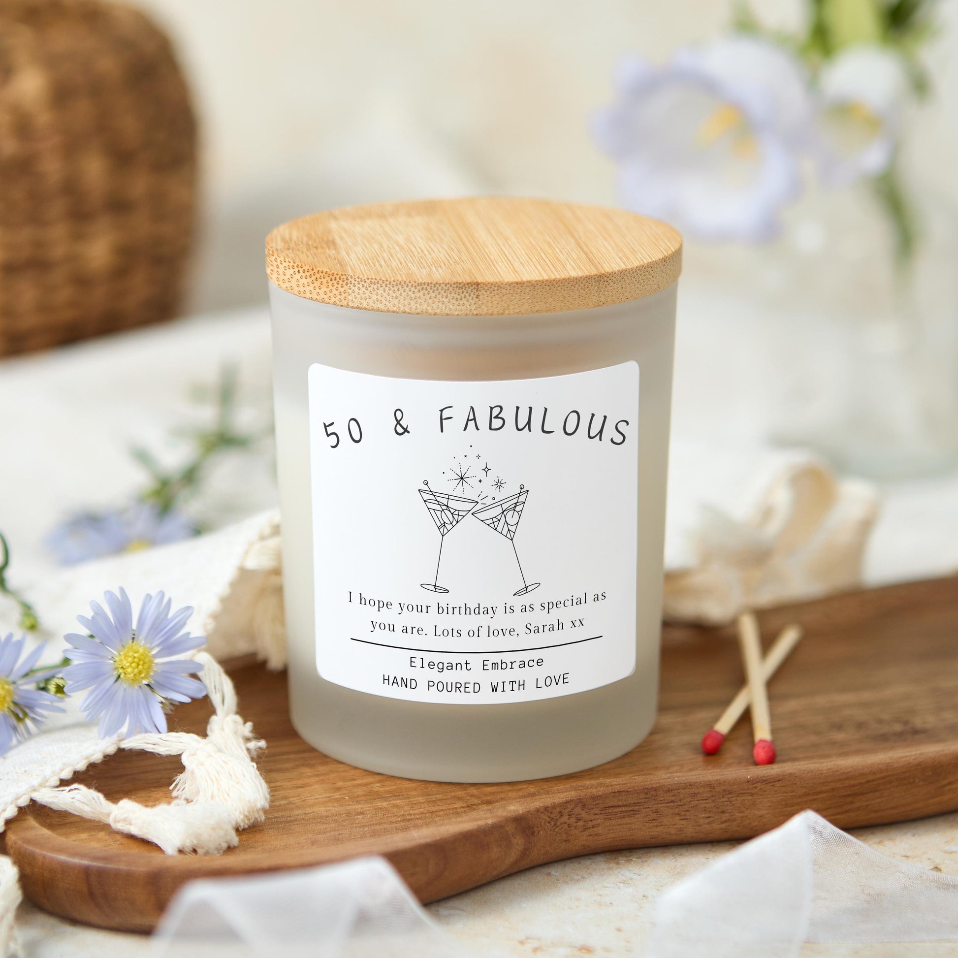 50th Birthday Scented Candle Custom Gift, Fifty and Fabulous Birthday Gifts for Women, Fifty & Fabulous 50th Gift for Friend, 50th Present