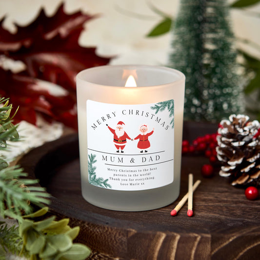 Christmas Gift for Mum and Dad, Merry Christmas Parents Personalised Candle Present for Mother and Father, Christmas Eve Stocking Filler
