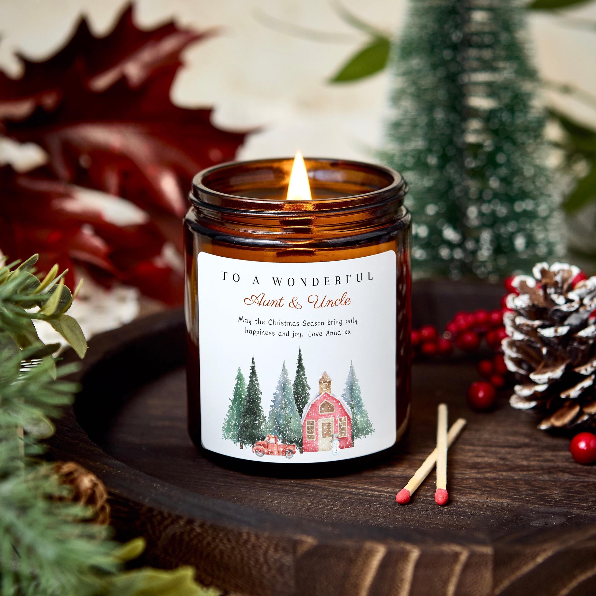 Christmas Candle Gift for Aunt and Uncle, Merry Christmas Personalised Candle Present for Wonderful Auntie & Uncle, Christmas Eve Present