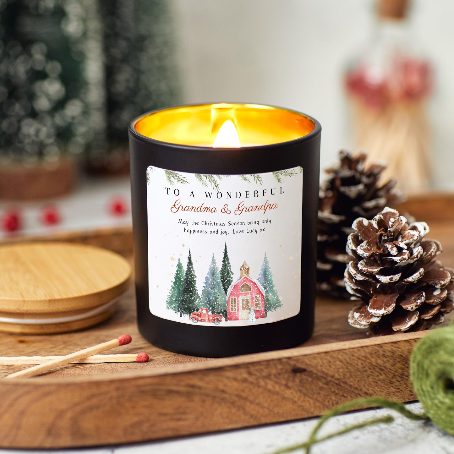 Christmas Candle Personalised Present for Grandma and Grandpa, Nana Custom Xmas Gift, Festive Soy Wax Candle for Grandparents