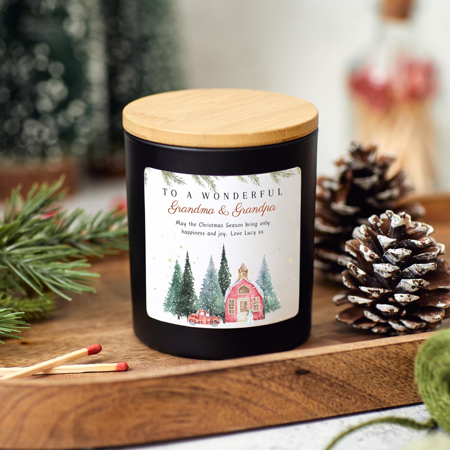 Christmas Candle Personalised Present for Grandma and Grandpa, Nana Custom Xmas Gift, Festive Soy Wax Candle for Grandparents