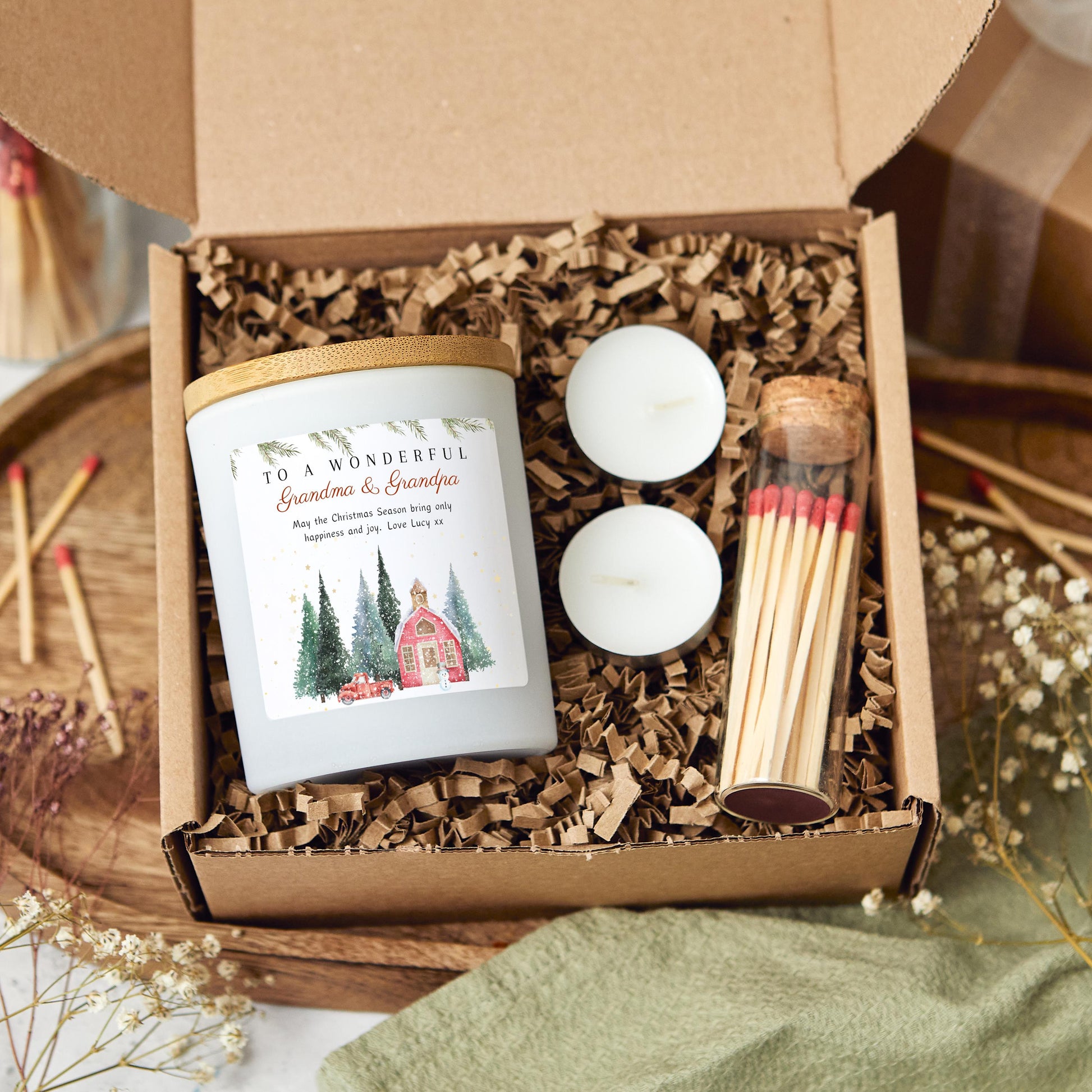 Christmas Candle Personalised Present for Grandma and Grandpa, Nana Custom Xmas Gift, Festive Soy Wax Candle for Grandparents