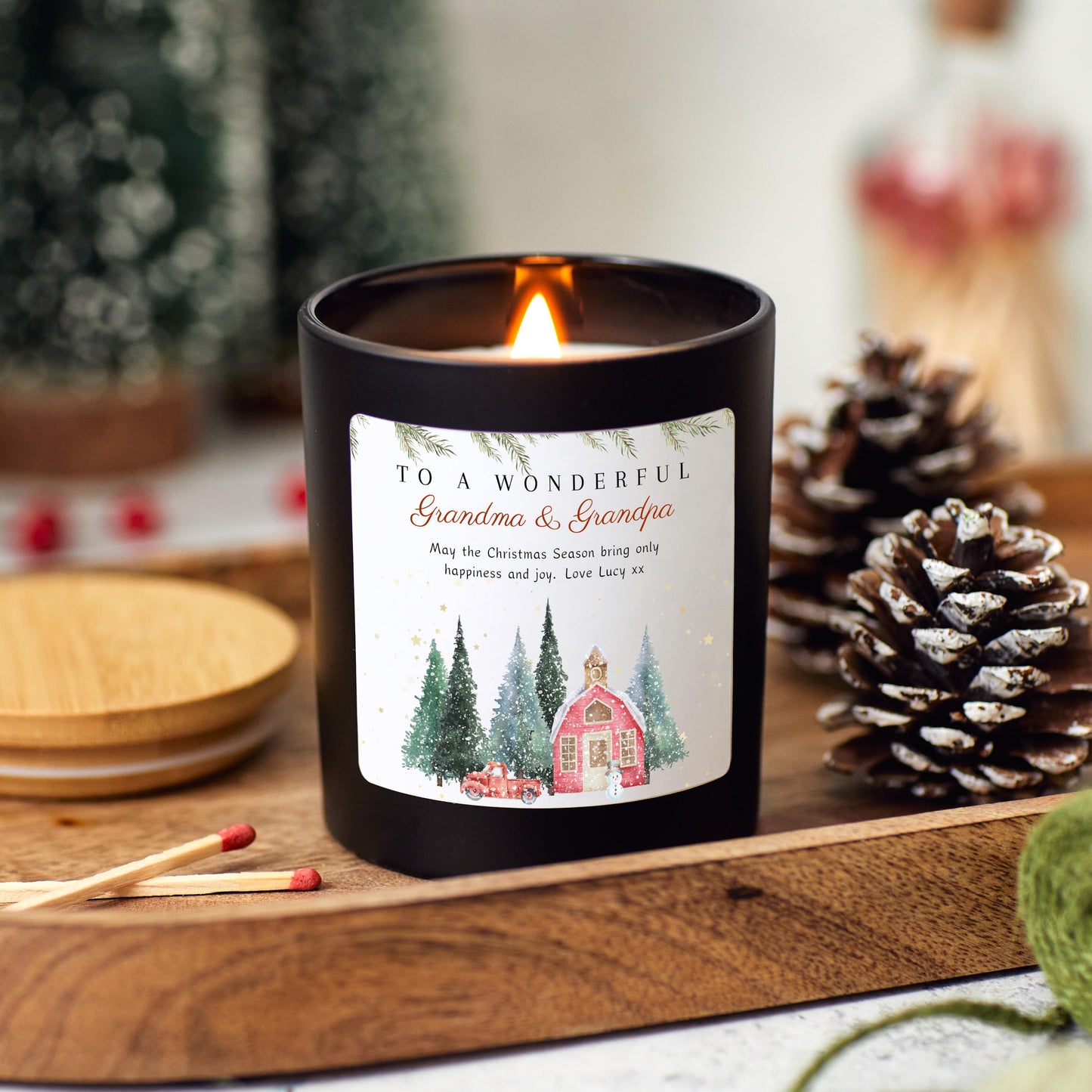 Christmas Candle Personalised Present for Grandma and Grandpa, Nana Custom Xmas Gift, Festive Soy Wax Candle for Grandparents