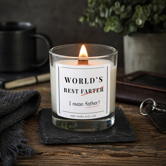Funny Father’s Day Gift for Dad, Candle Gift Set for Him, “World’s Best Father” Joke Candle, Dad Birthday Gift Box UK