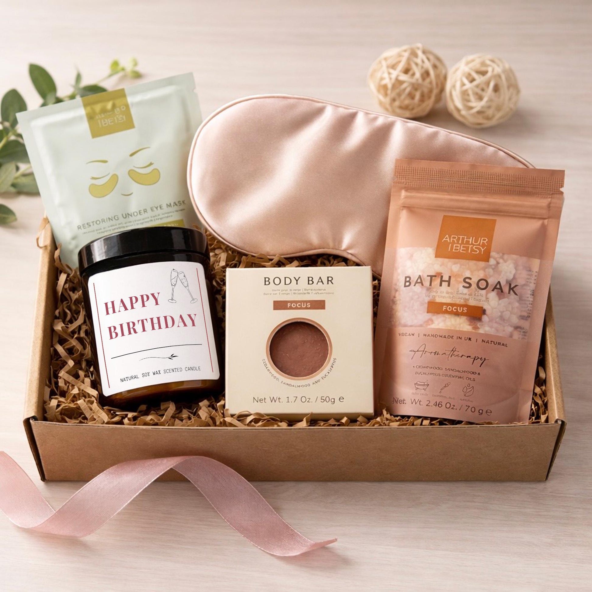 Birthday Self Care Pamper Hamper Gift Box With Soy Wax Candle, Eye Mask, Bath Salts Bestie, Friend, Mum