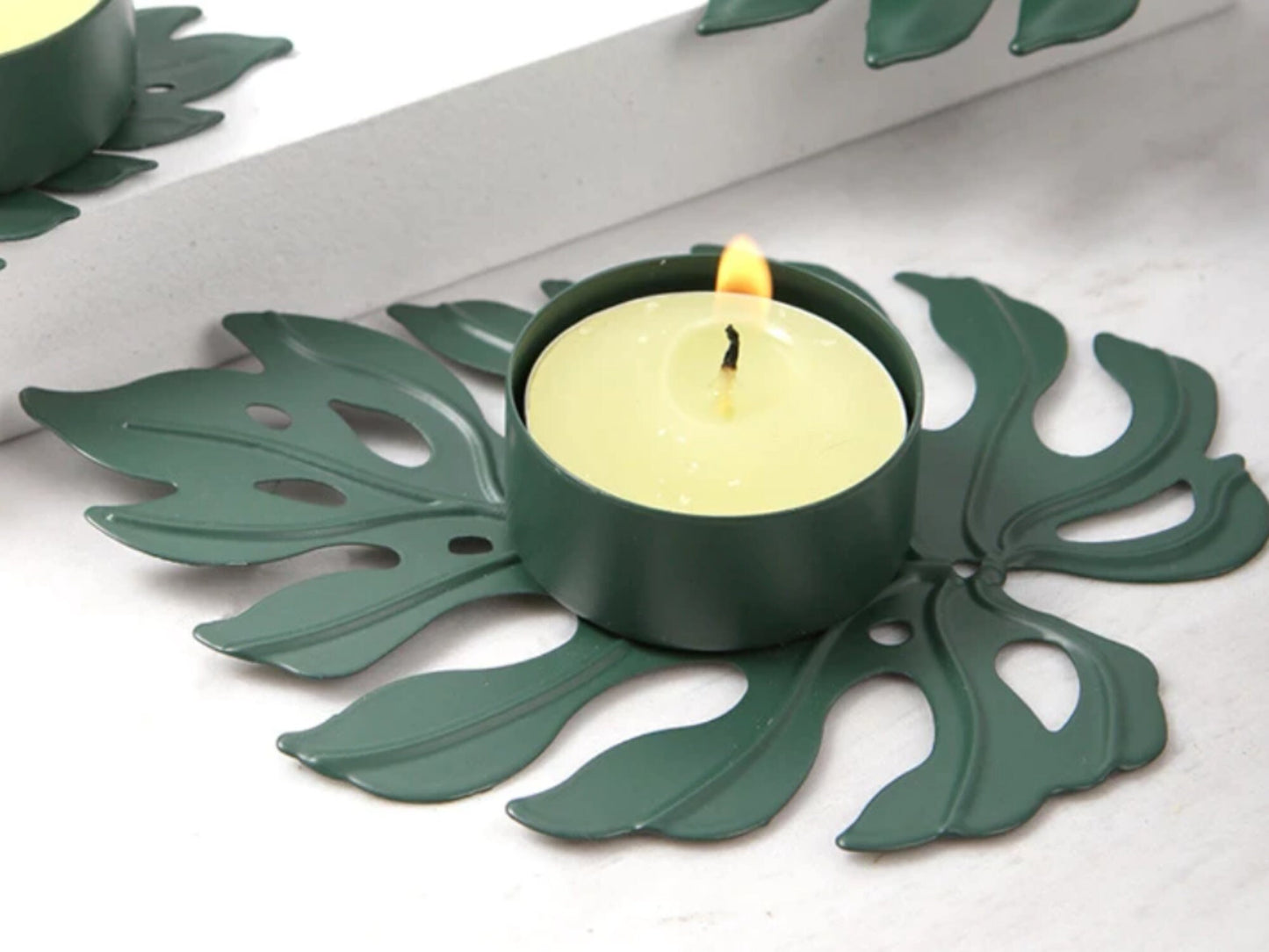 Gold & Green Leaf Tea Light / Candle Holder - housewarming gift, wedding gift