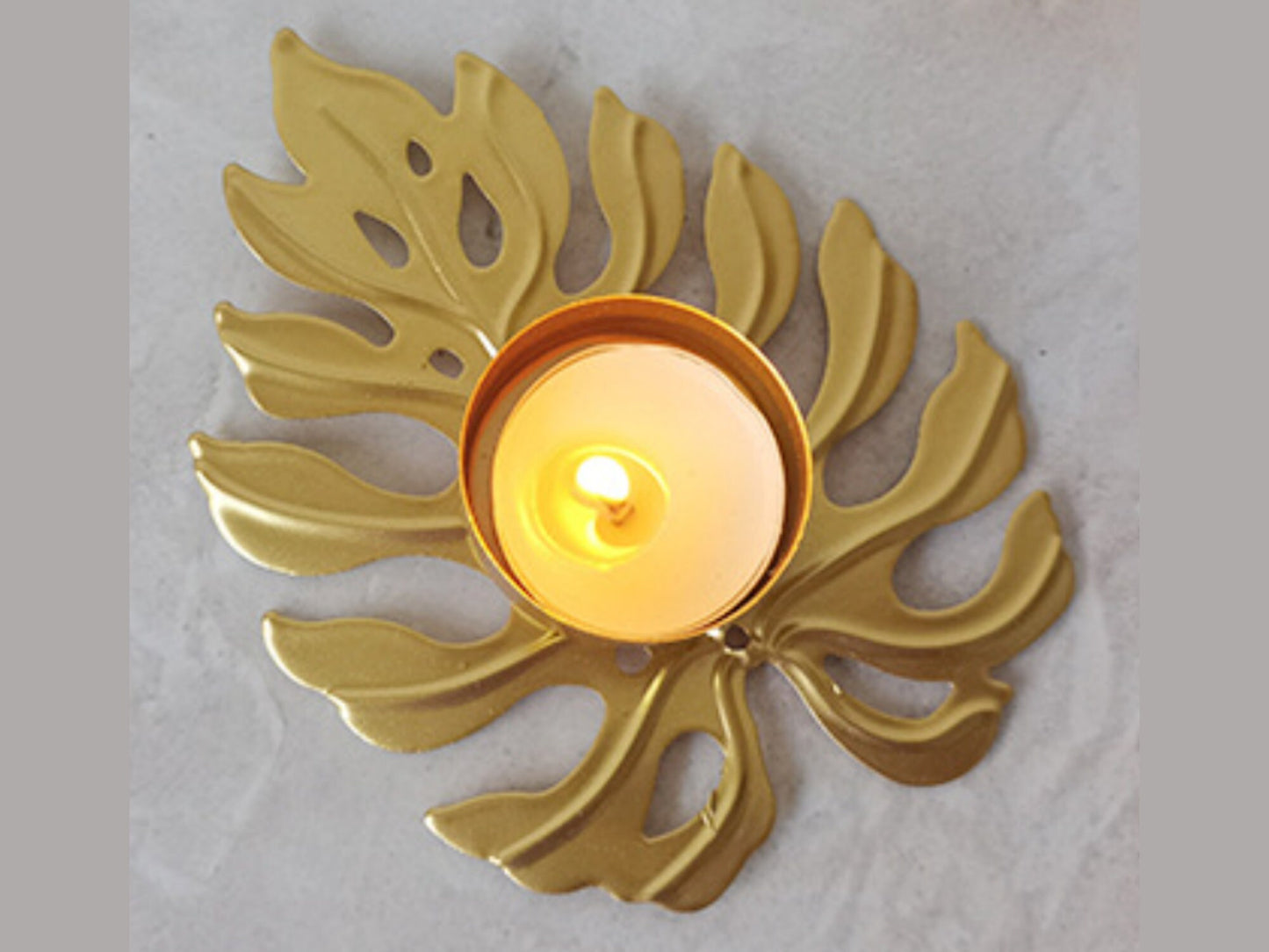 Gold & Green Leaf Tea Light / Candle Holder - housewarming gift, wedding gift