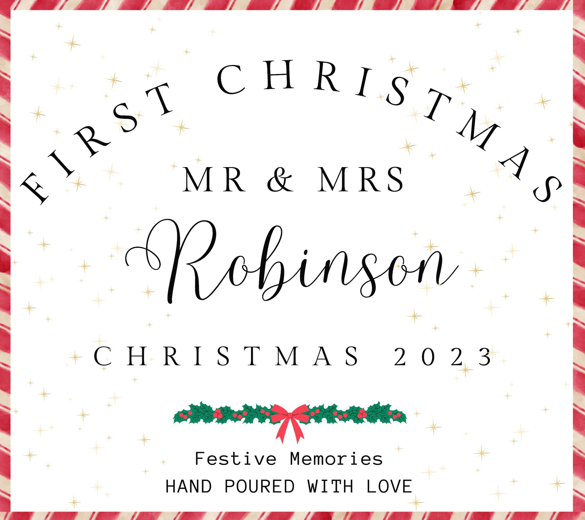 First Married Christmas Candle, Christmas Gift Mr & Mrs, Personalised Christmas Candle