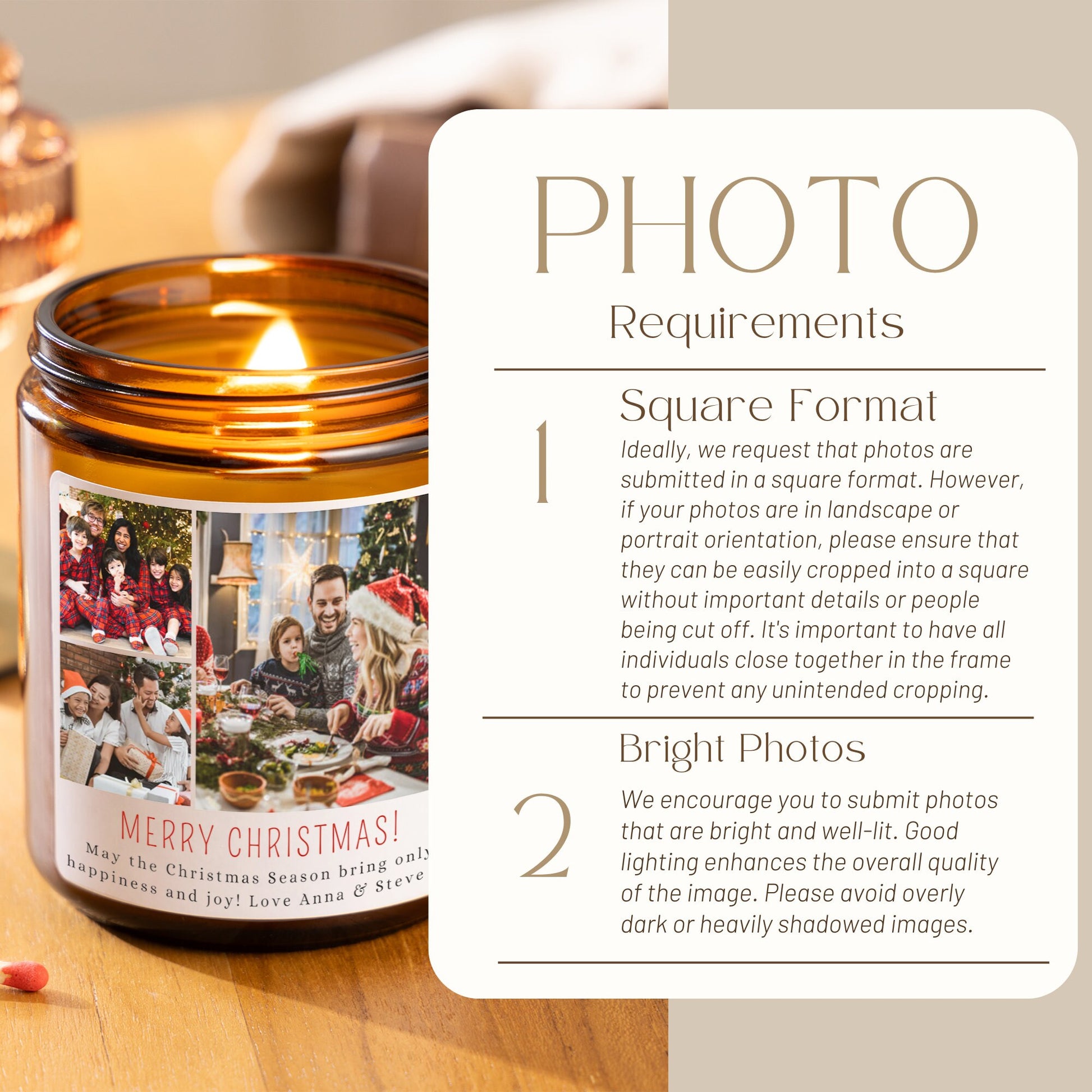 personalised photo candle made with soy wax and premium fragrance oils, scented candle for christmas gift, christmas gift set for couple with photos