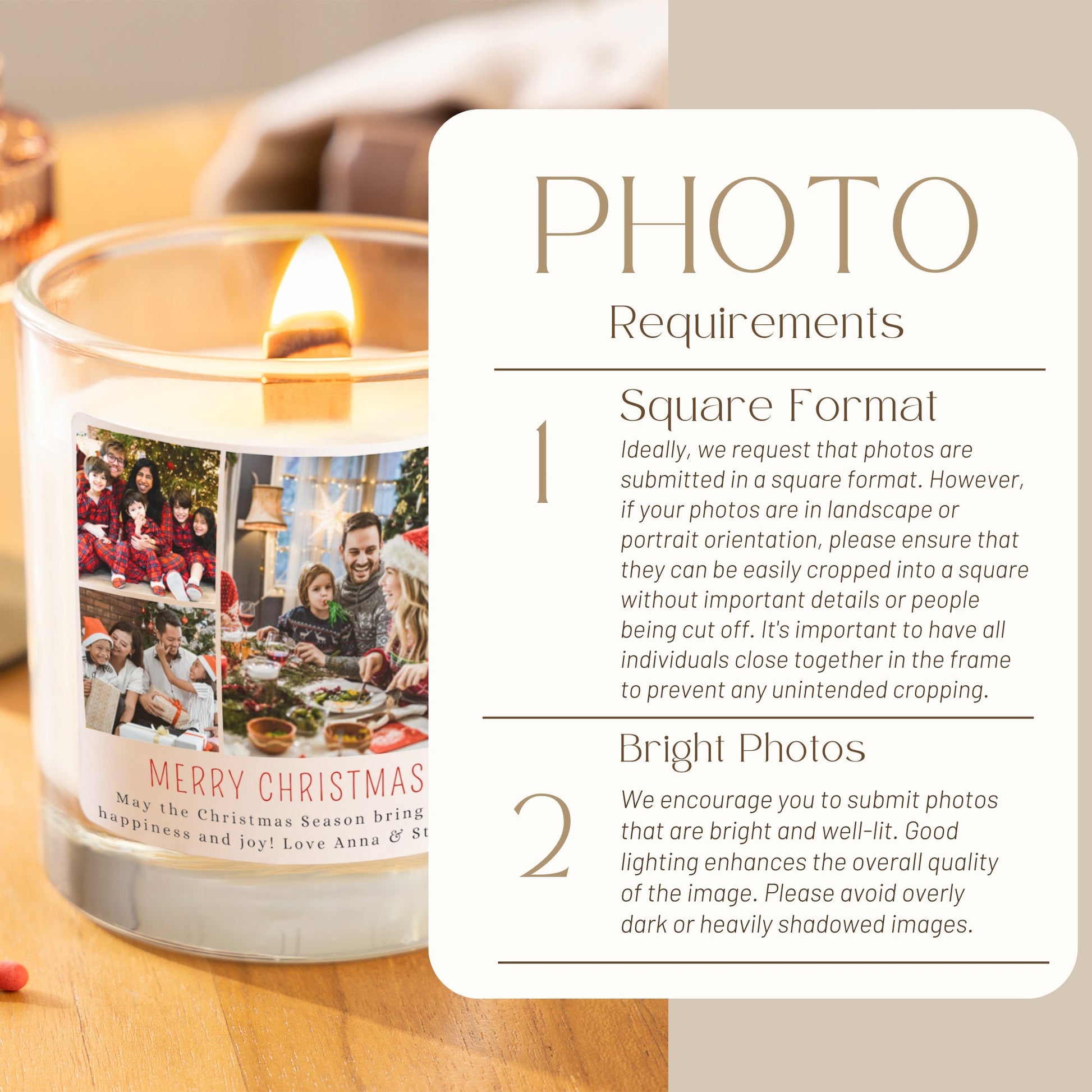 Christmas Candle with 3 Photos, Photo Candle Personalised Christmas Gift, Christmas Eve Box Christmas Presents for Her