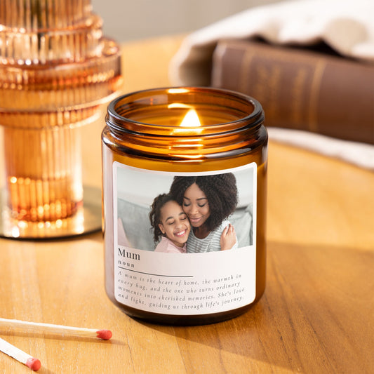 personalised scented candle for mothers day or mums birthday with photo