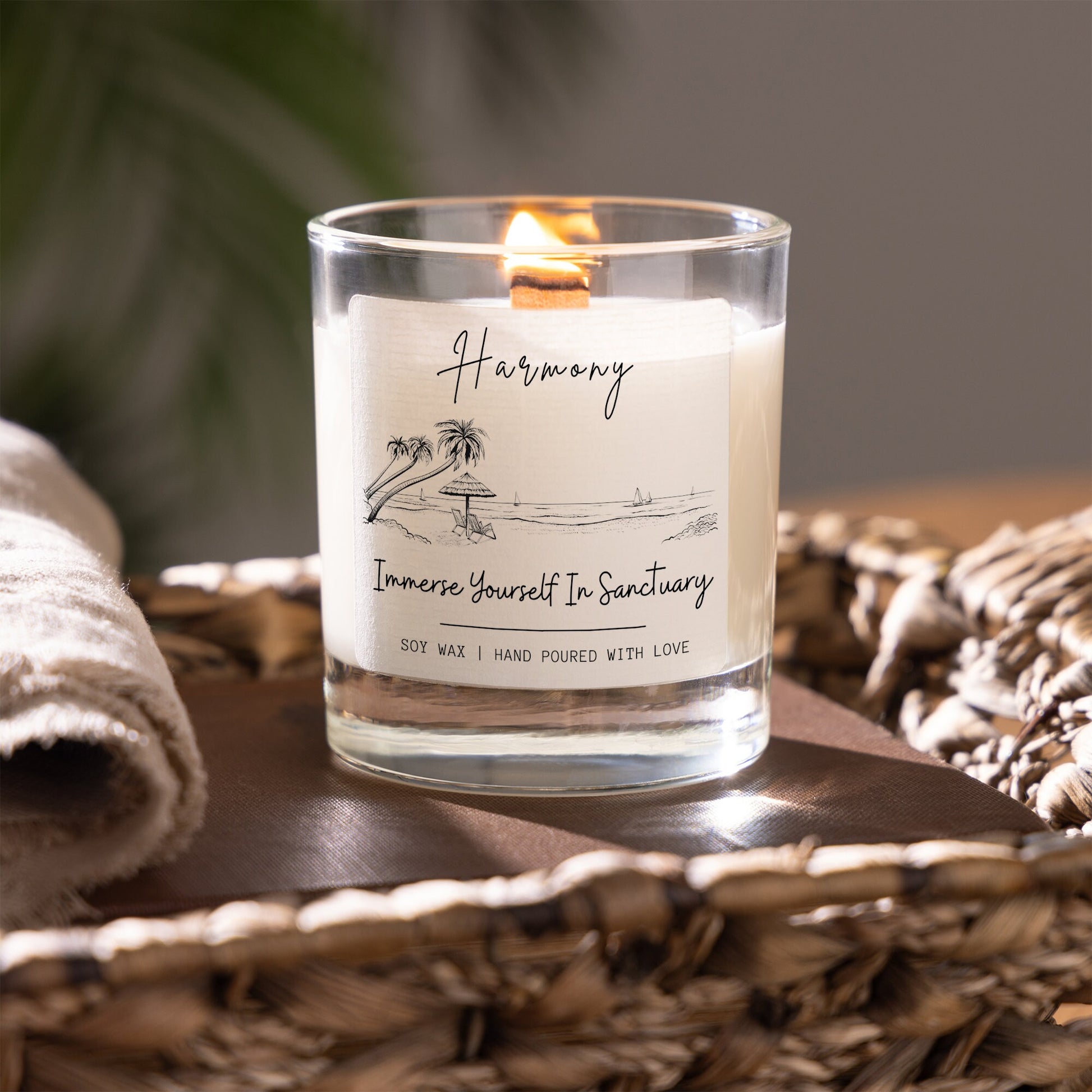 Harmony aromatherapy soy wax scented candle in clear jar